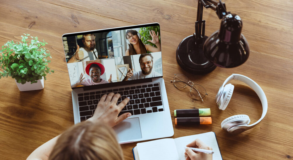 remote meeting woman working from home during coronavirus covid 19 quarantine remote office concept